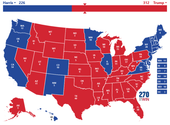 Karte Trump Wahlsieg 2024 US Präsidentenwahl, Electoral College